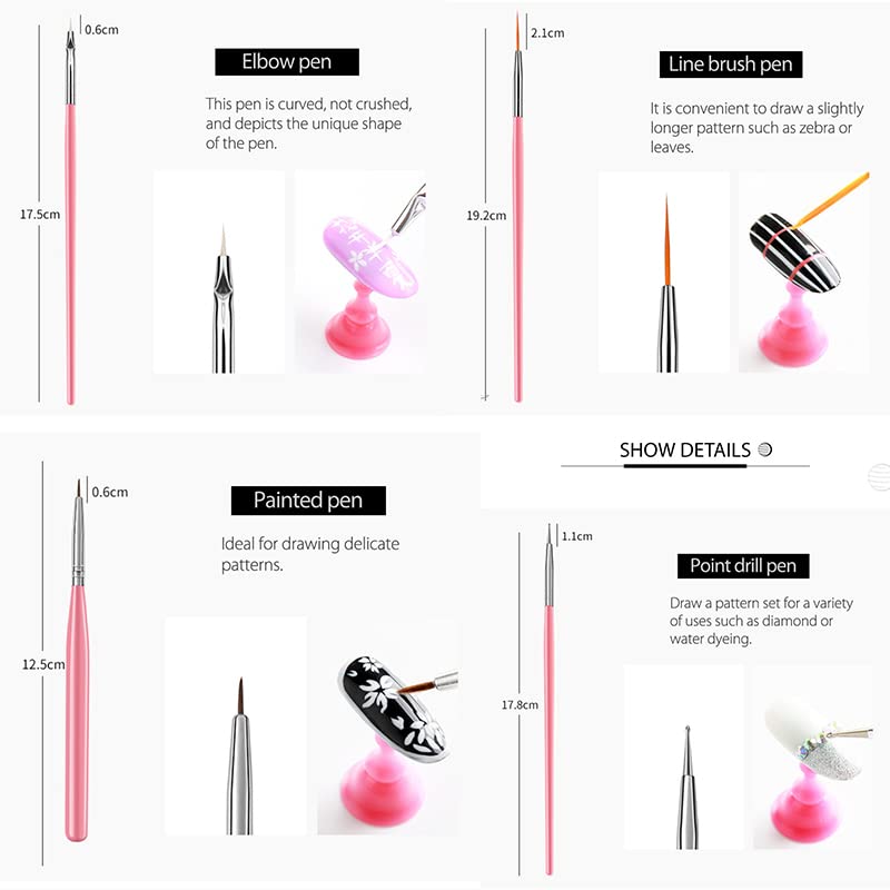 15-Piece Nail Art Brush and Dotting Tool Set for Manicure Design