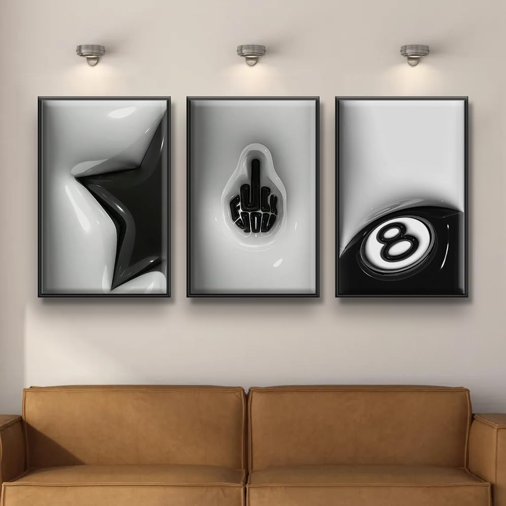 WNRTEKNK Lucky 8 Ball Wall Art - Trendy Black & White Y2K Canvas Print | 12x16 Unframed Decor for Teens
