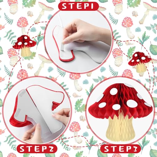 6 Pcs Red Mushroom Honeycomb Centerpieces for Parties