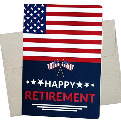 Patriotic Retirement Card - American Flag Design, 5x7 Inch