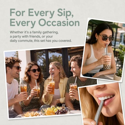 AOTWAN Stainless Steel Boba Straws and Smoothie Straws Set with Brush