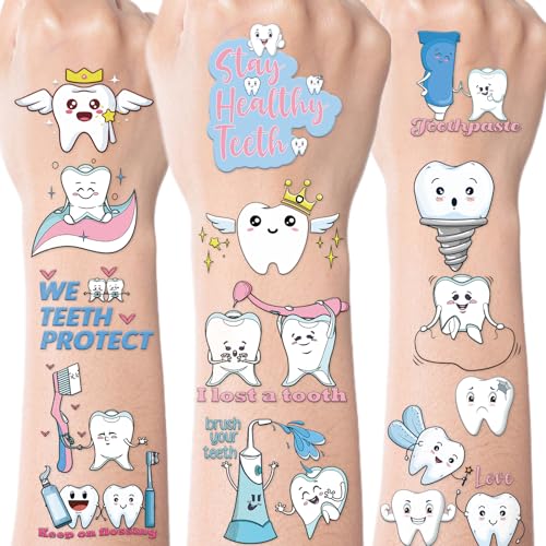INCOK Cute Dental Tooth Temporary Tattoos - 8 Sheets 200+ Cartoon Stickers