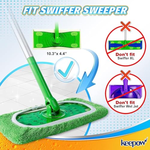 KEEPOW Reusable Mop Pads for Swiffer Sweeper - 4 Pack (2 Wet + 2 Dry)