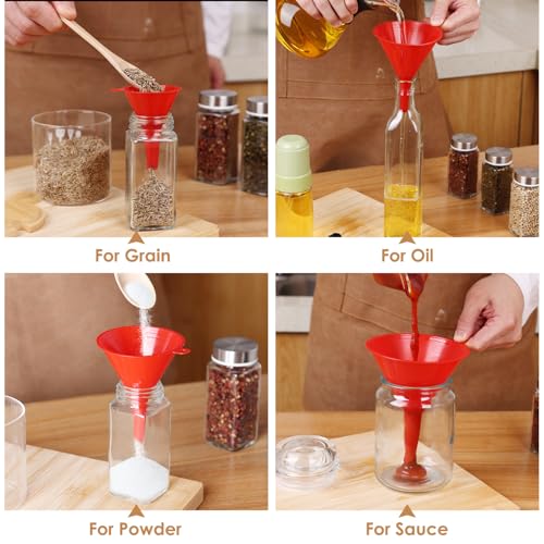 4-Piece Plastic Kitchen Funnel Set with Cleaning Brush - Food Grade Durable Funnels for Cooking & Lab Use