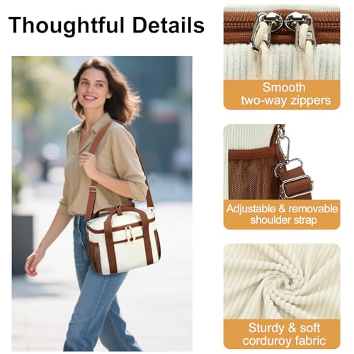 BTOOP Insulated Corduroy Lunch Bag - 9L Leakproof Lunch Tote, Cream