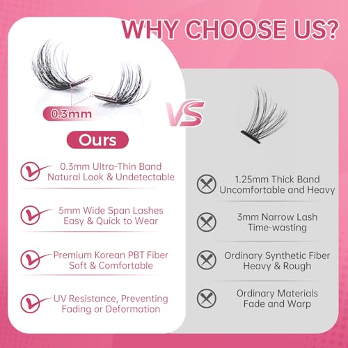 TOPQEEIST Wispy Lash Clusters Kit D Curl Individual Eyelash Extensions with Bond and Seal