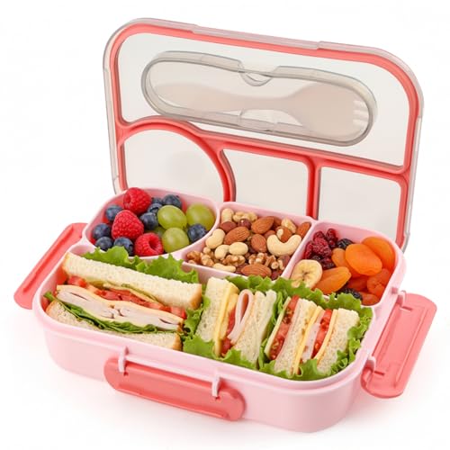 YANLIFY 4-Compartment Bento Lunch Box for Adults - Pink, Leak-Proof & BPA-Free