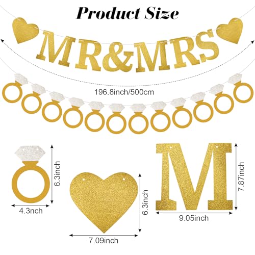 Gold Glitter MR & MRS Ring Banner Set for Weddings & Bridal Showers