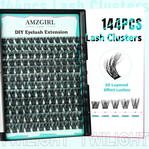 AMZGIRL Lash Clusters 144 PCS D Curl 10-18mm Individual Eyelashes