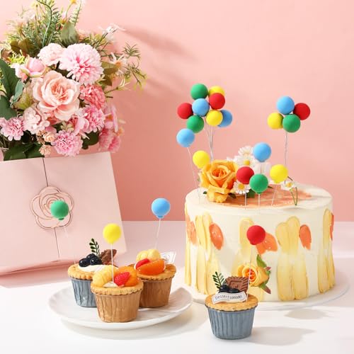 40 Pcs Rainbow Mini Balloon Cake Toppers - Classic Clay Cupcake Decorations