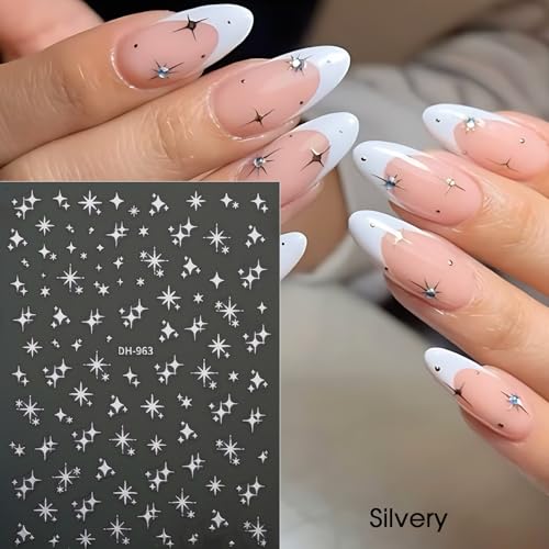 Metallic Star Nail Art Stickers - 6 Sheets Holographic Y2K Decals