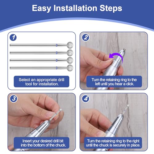 Exircy 10-Piece 5mm Safety Ball Cuticle Drill Bits - 3/32" Diamond Nail File Bits for Salon Manicure