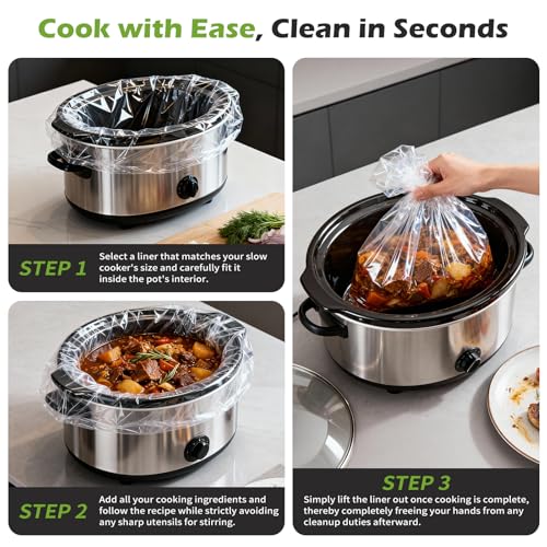 KOOC 30 Slow Cooker Liners, 13" x 21" for 3-8.5 Qt Pots, BPA Free