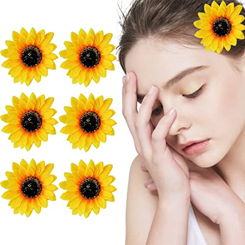 Erioctry 6PCS Sunflower Hair Alligator Clips 10cm Yellow Floral Barrettes