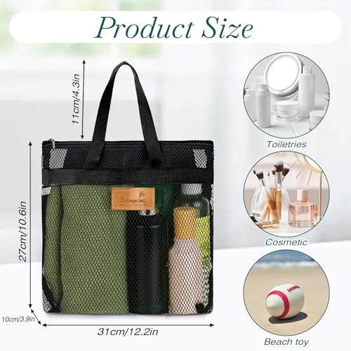 KALIONE Black Mesh Shower Caddy Bag - Portable Toiletry Organizer for Gym & Travel