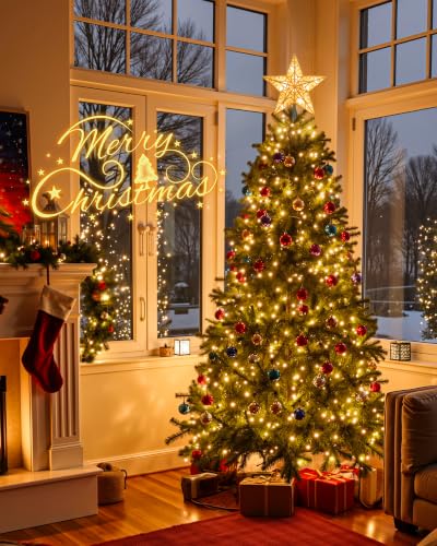 Pvc Gold Star Tree Topper with Built-in 10 Bulb String Lights - Silver Glitter Christmas Star with 3D Design, Indoor Holiday Decoration