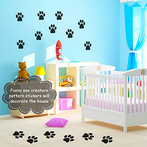 Mudder 20 Pcs Non-Slip Bathtub Paw Stickers - Black Adhesive Shower Treads