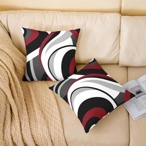 Modern Abstract Red Black White Pillow Covers - Set of 2, 16x16