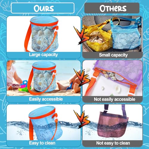 Vodolo Mesh Beach Shell Storage Bucket - 2pcs Seashell Bags for Kids
