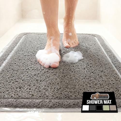 GORILLA GRIP Exfoliating Shower Mat, 24x16 Inch Gray Loofah Bath Mat