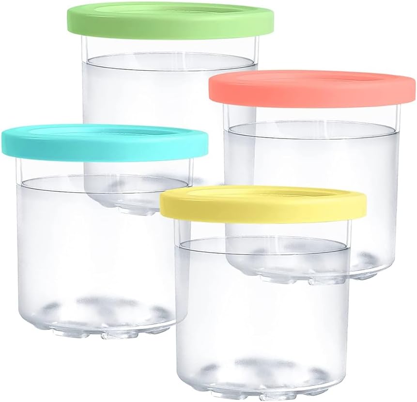 Skiennix 4 Pack Replacement Ice Cream Pints with Lids - Compatible with Ninja Creami NC301, NC300, NC299AMZ | Colorful Set (Pink/Yellow/Blue/Green)