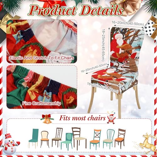 Christmas Tablecloth and Chair Covers Set - Rectangular 80x55 Inch, Red, 7 Pieces - Rectangle / 80 x 55 Inch