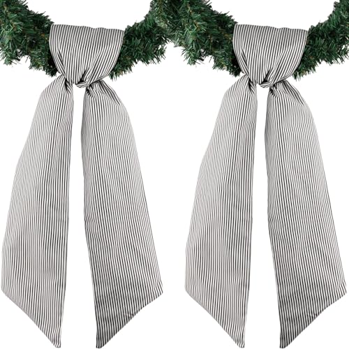 Black and White Stripe Wreath Sash, 2 Pack Modern Farmhouse Door Decor