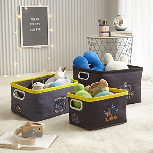 Batman 3 Piece Nestable Rectangular Storage Bins with Grommet Handles for Organizing Toys, Games, Clothes in Nursery, Playroom, Bedroom, Bathroom