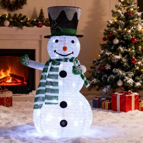 42-Inch Green Snowman Christmas Collapsible Decor Lighted Outdoor Indoor Garden
