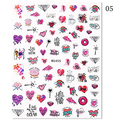Valentine Hearts Nail Art Stickers 3D Self Adhesive Red Love Decals 6 Sheets