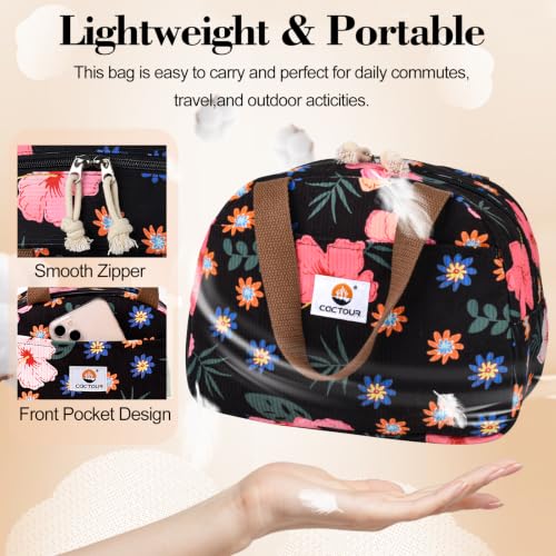 CaCTOUR Insulated Corduroy Lunch Bag - Small Flower Print Tote for Women