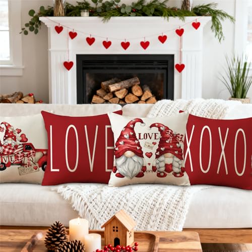 NIGHTWISH Valentine's Day Pillow Covers Set of 4 | Love Heart Gnomes