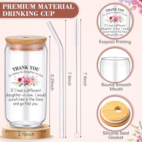 Daughter-in-Law Gift Set with Glass Mug Tote Bag Makeup Bag Keychain Socks - Thank You & Best Daughter-in-Law Ever