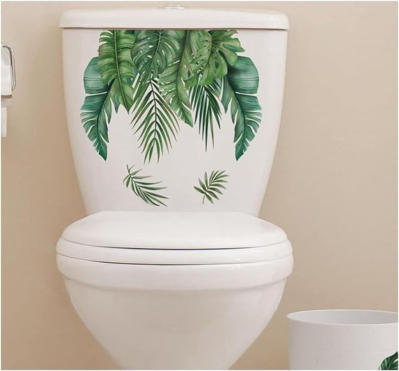 Self-Adhesive Green Leaf Toilet Seat Lid Decal - Removable & Waterproof