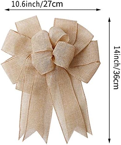 Skiennix Large Rustic Jute Bows - Holiday Ornaments & Burlap Wreaths for Festive Decor