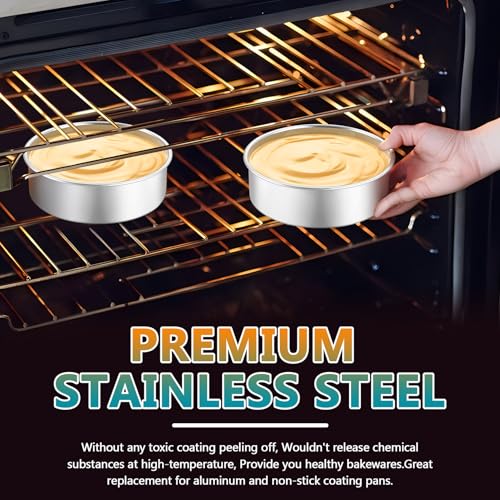 P&P CHEF 5 Inch Stainless Steel Cake Pan Set of 2 - Non-Toxic, Easy Clean & Leak-Proof