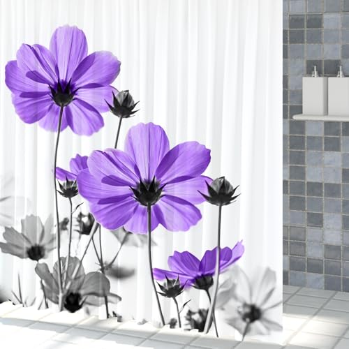 Violet Grey Floral Shower Curtain, 72x72 Inch, Vintage Botanical