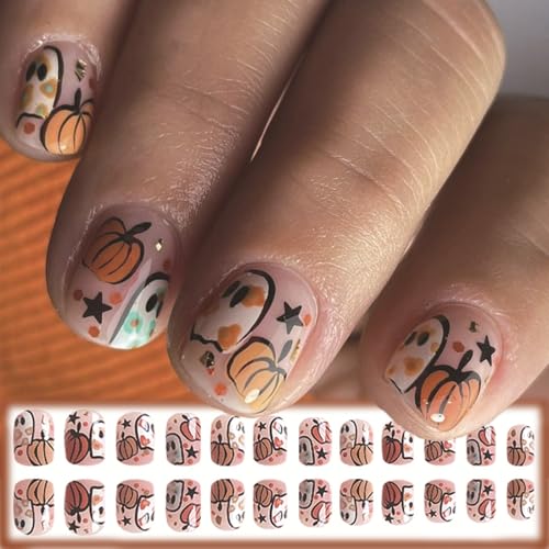 Ghost Face Press-On Nails Short Square Halloween False Nails Set