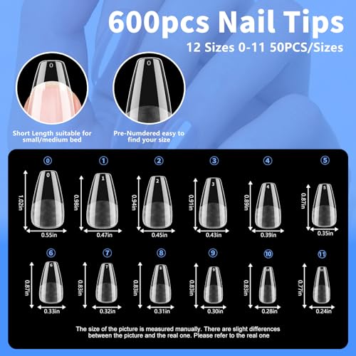 Coffin Press On Nail Tips Long Full Cover Acrylic 600Pcs Semi Matte