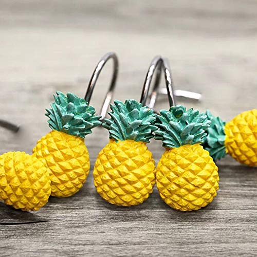 CHICTIE Pineapple Shower Curtain Hooks - Decorative Stainless Steel Set of 12
