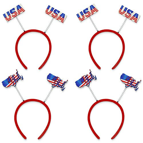 Hying 4th of July Patriotic Headbands 4-Pack American Flag Hair Hoops