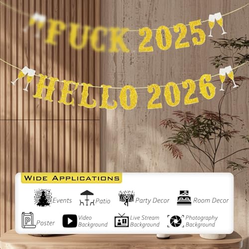 Happy New Year 2026 Banner Decor - 21 pcs Cardstock with Ribbon