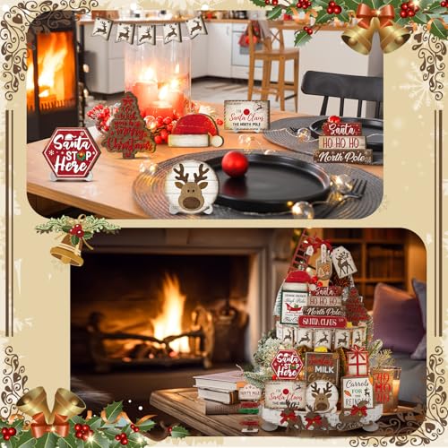 Christmas Tiered Tray Decor Set - Red Elk Themed, 23 Pieces