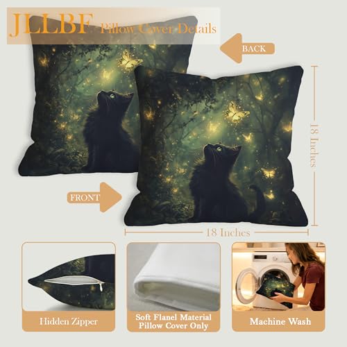 Forest Cat 18x18 Flannel Pillow Cover, Double-Sided Gothic Throw Pillow