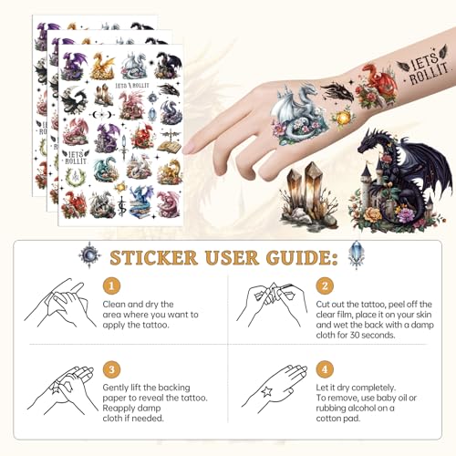 INCOK Magic Dragon Temporary Tattoos - 8 Sheets & 200+ Party Favors