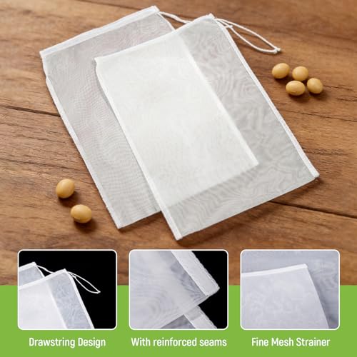 Canumer 12-Pack Nut Milk Bags, 200 Mesh Nylon Strainer Bags 12x8"