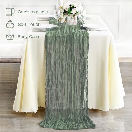 Sage Green Cheesecloth Table Runner 10 Pack - 35x120 Inch Semi-Transparent Boho Decor