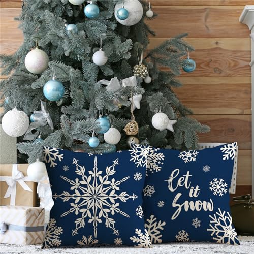Set of 4 Snowflake Christmas Pillow Covers - Soft Polyester Holiday Decor