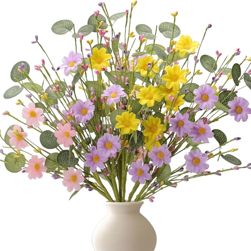 17-Inch Spring Floral Picks, 6 Pack with Eucalyptus Leaves & Daisy Flowers