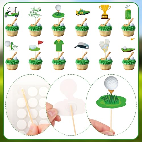 48 Pack Golf Cupcake Toppers for Sports Theme Parties